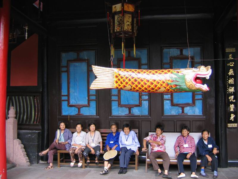 Emei Shan - klášter Baogue - babky pod rybou