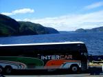 náš autobus jede trajektem přes řeku Saguenay